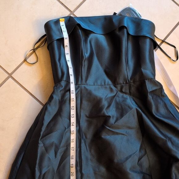 NWT Alfred Sung Sara Gown Strapless Boas Cuff Bodice Satin Dress Evergreen 8 - Picture 14 of 15